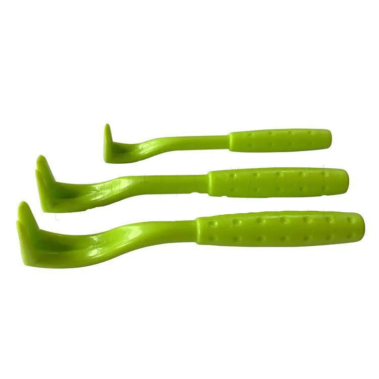 Plastic flea tick extractor tool for dogs and cats, shown in blue and green colour options