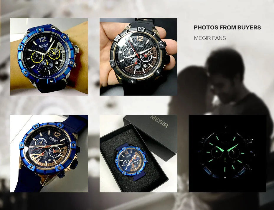 Men's fashion watch with 48mm case, chronograph, luminous hands, and 3 ATM water resistance in rose black.