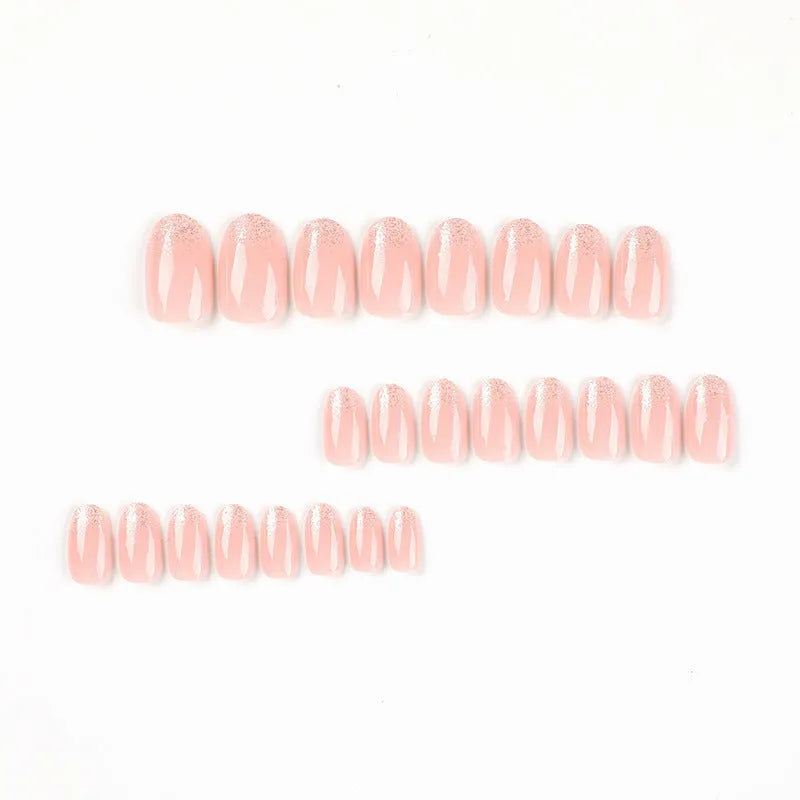 Short oval glitter French press-on nails JP2324 with 24 plates and glue