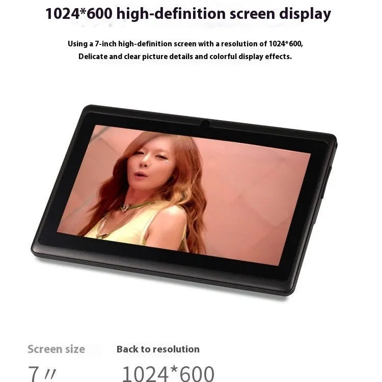 7-inch WiFi Bluetooth tablet with IPS screen in black, showing front display and side view