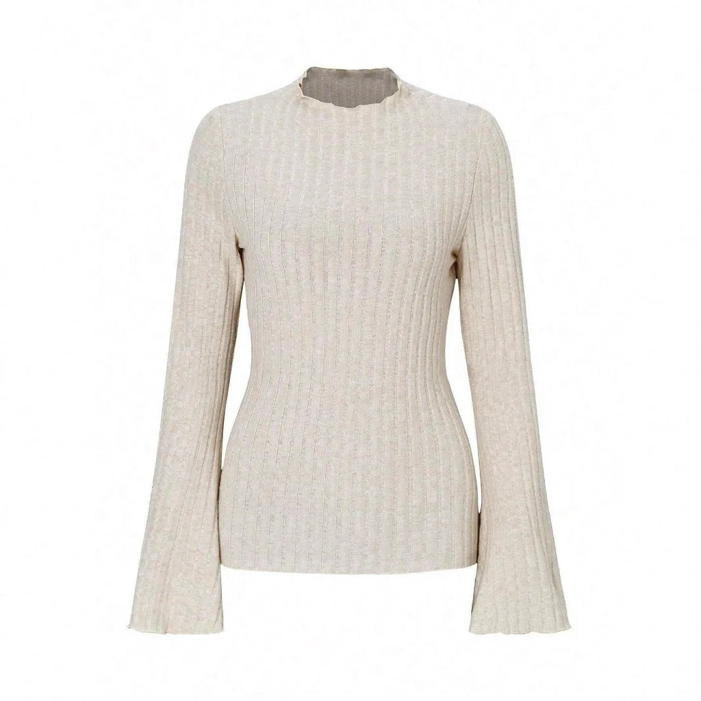 Black long sleeve slim fit top with lantern sleeves and a sunken stripe pattern
