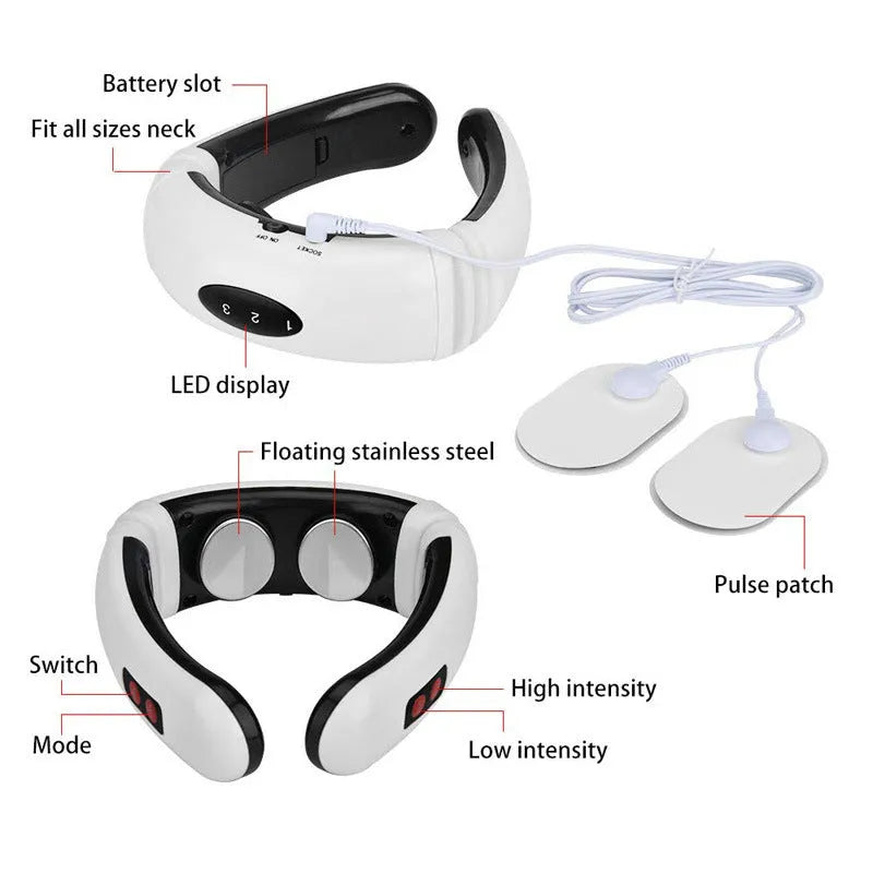 Electric neck massager with far infrared and six pulse modes, 14x16x5cm, battery or charging version