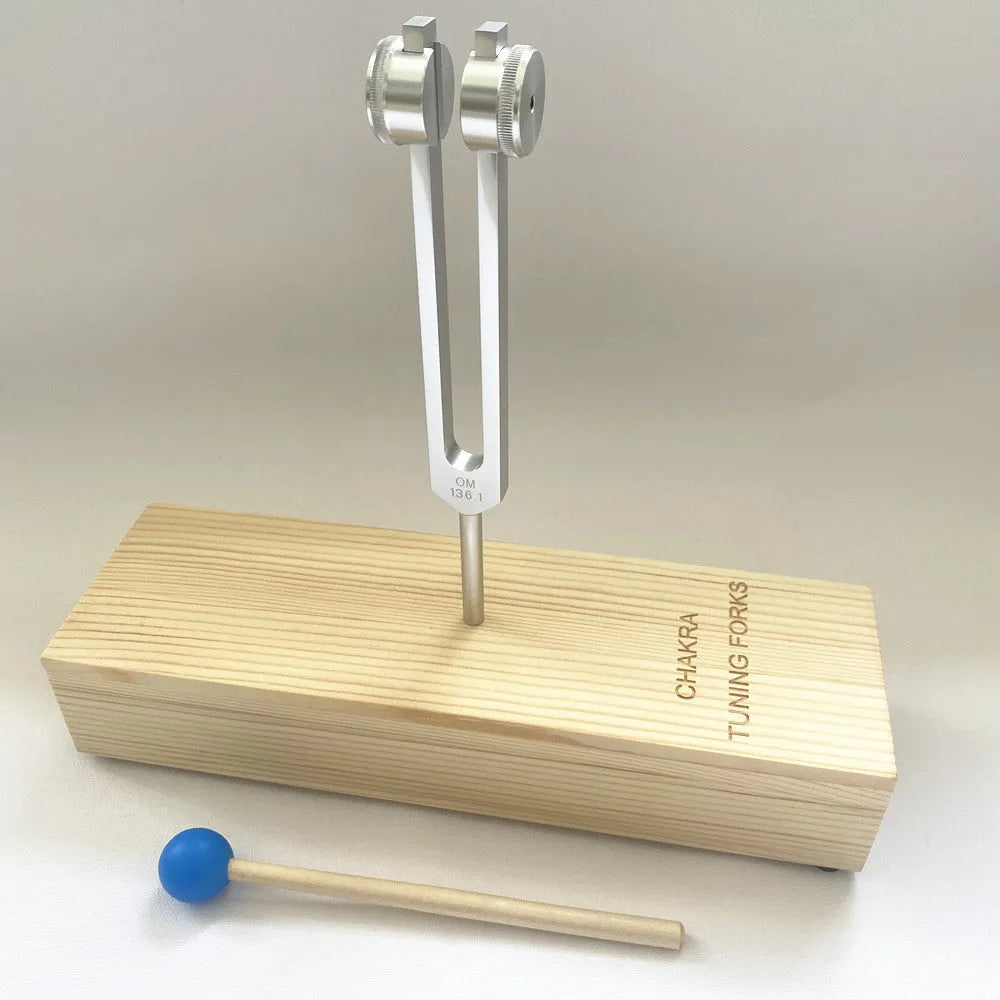 Aluminium alloy tuning fork and speaker set for 432Hz or 528Hz sound therapy.
