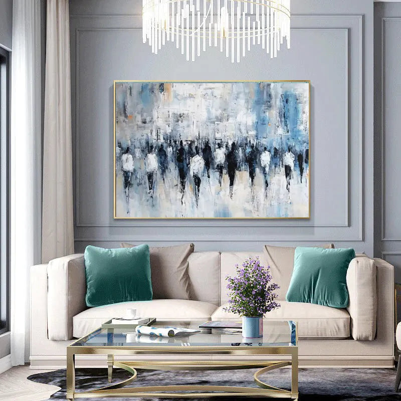 Hand-painted abstract street scene oil painting on canvas for home living room wall decor