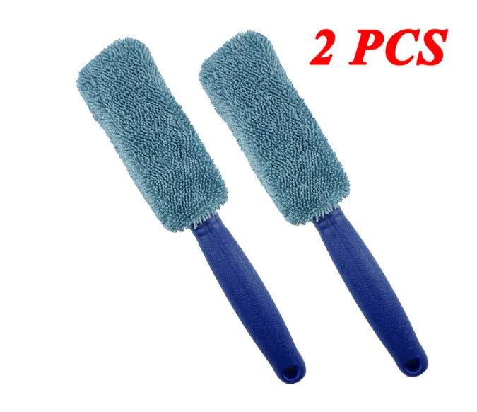 Microfiber long handle car wash tyre brush in blue or grey for cleaning vehicle wheels