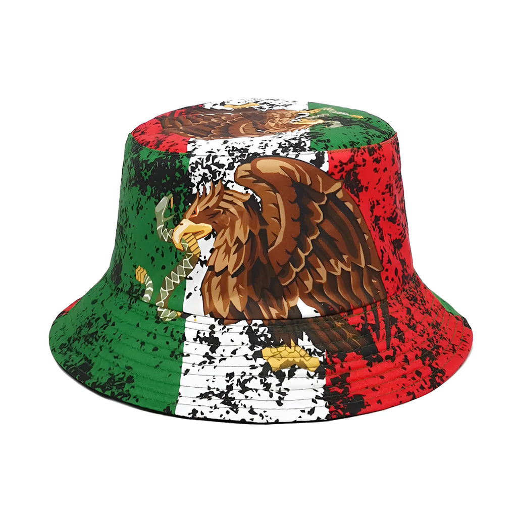 Eagle pattern retro bucket hat with dome crown in polyester fabric
