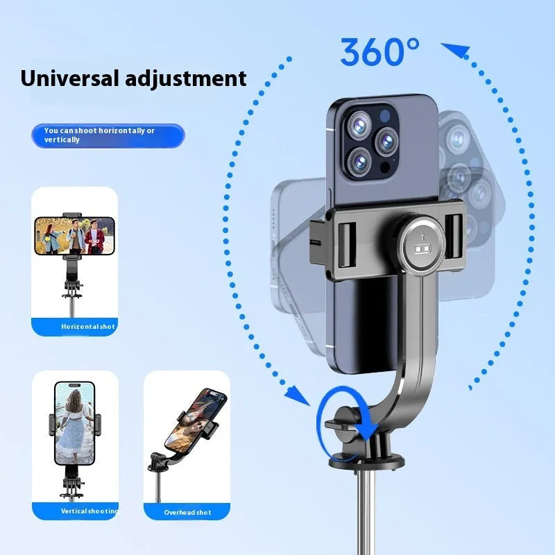 Portable tripod selfie stick with Bluetooth remote telescopic rod in black ABS and stainless steel