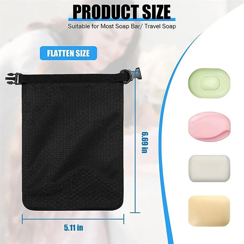 Blue waterproof bubble net soap container with leak-proof design measuring 17cm by 13cm