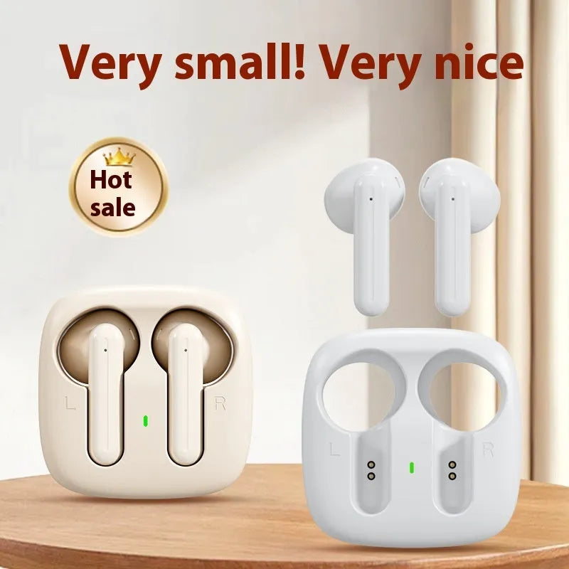 Wireless Bluetooth earbuds with noise reduction, plastic sports earplugs, available in black, white, or skin colour