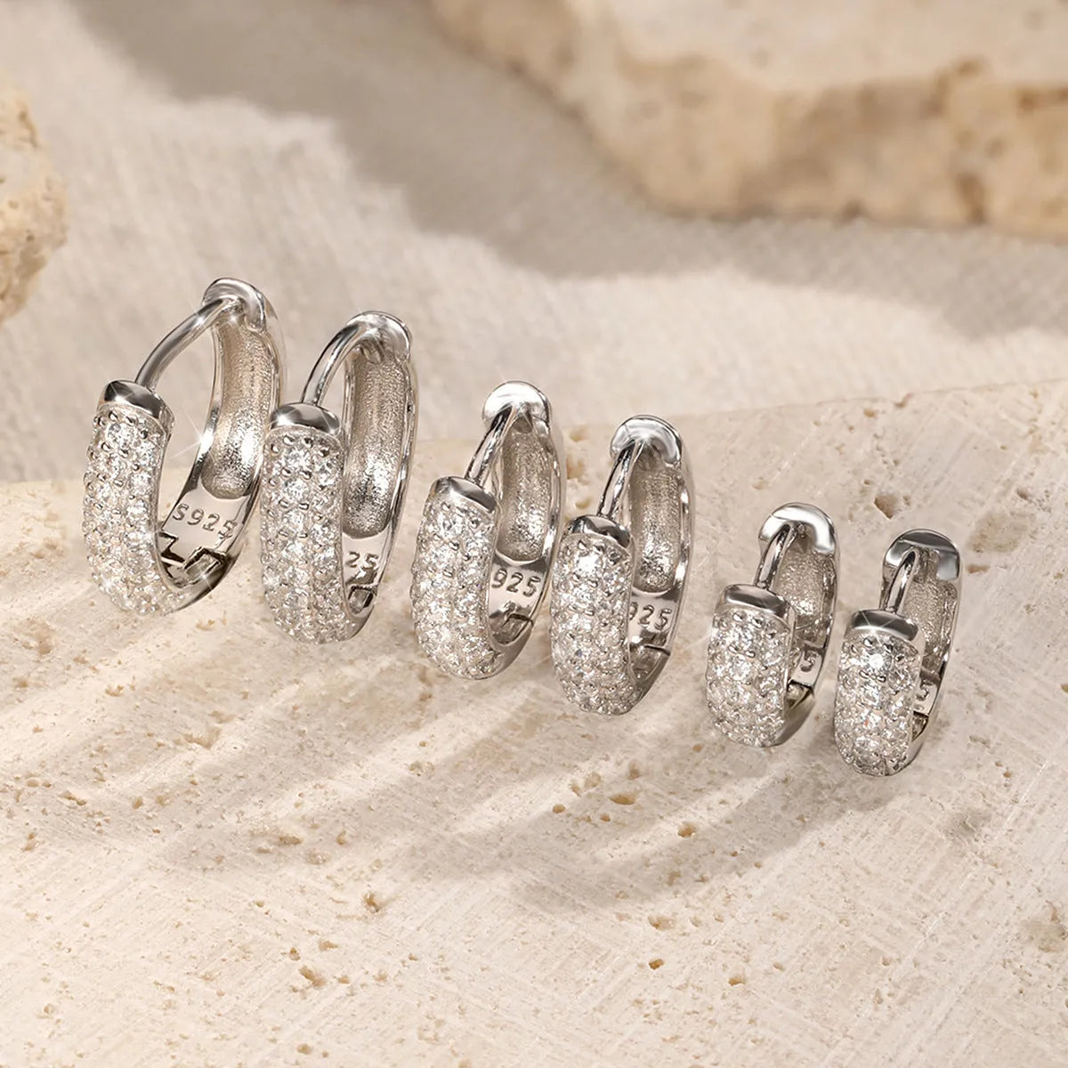 925 sterling silver circle ear clip earrings with inlaid zircon, wide face, 6mm 8mm 10mm, gold or white gold