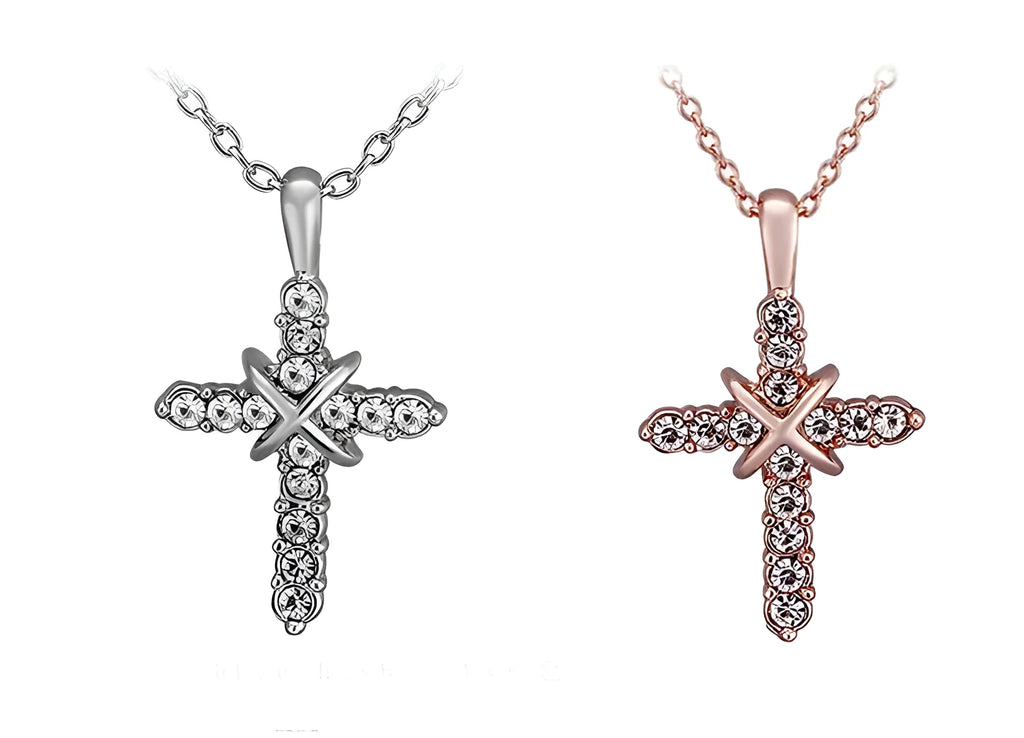 Studded Jesus cross pendant clavicle chain necklace in alloy with rose gold finish option