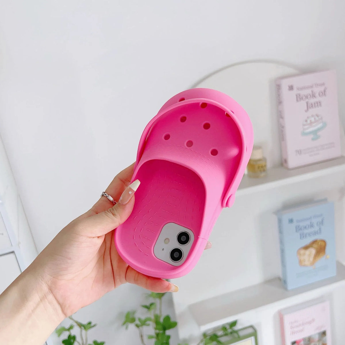 Pink silicone phone case with slipper design for iPhone 11-15, drop-resistant all-inclusive cover