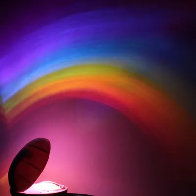 White egg-shaped LED table lamp, 14 x 10 x 6cm, projecting a rainbow onto a wall, USB rechargeable night light