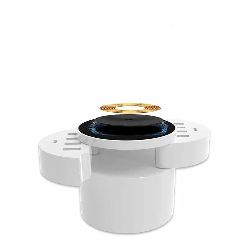 Ceramic white circular wireless charger with USB port for smart phone charging