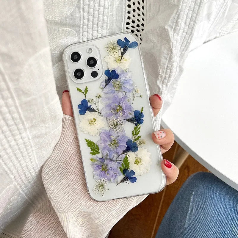 Blue and purple dried flower TPU phone case compatible with Apple iPhone 12 Pro Max