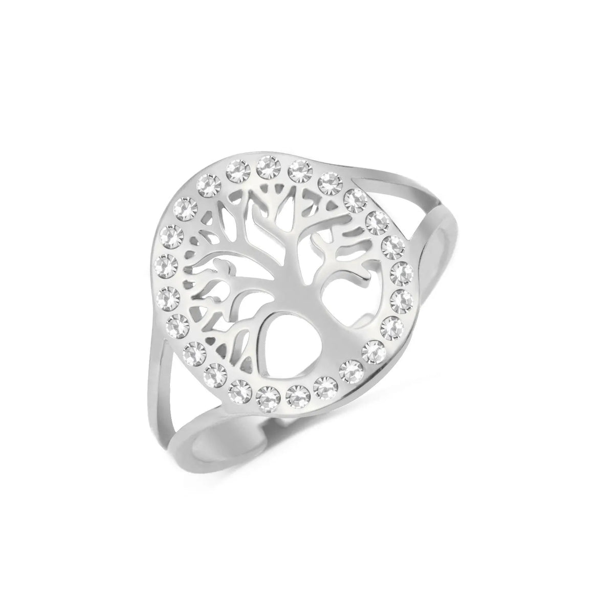 Stainless Steel Spot Drill Hollow Tree Open Ring for Women Men - Adjustable Nature-Inspired Finger Ring in Gold or Steel Colour Electroplated Finish Jewellery Gift