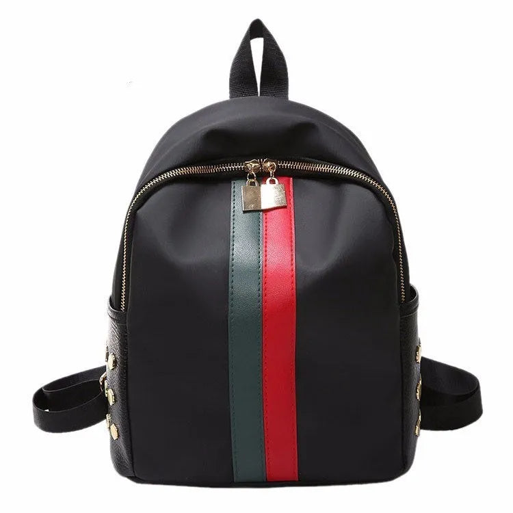 Fashion Korean style PU leather backpack with red and green stripes and sewing thread detail