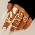 Geometric joint ring set made from alloy metal women's fashion jewellery niche style rings