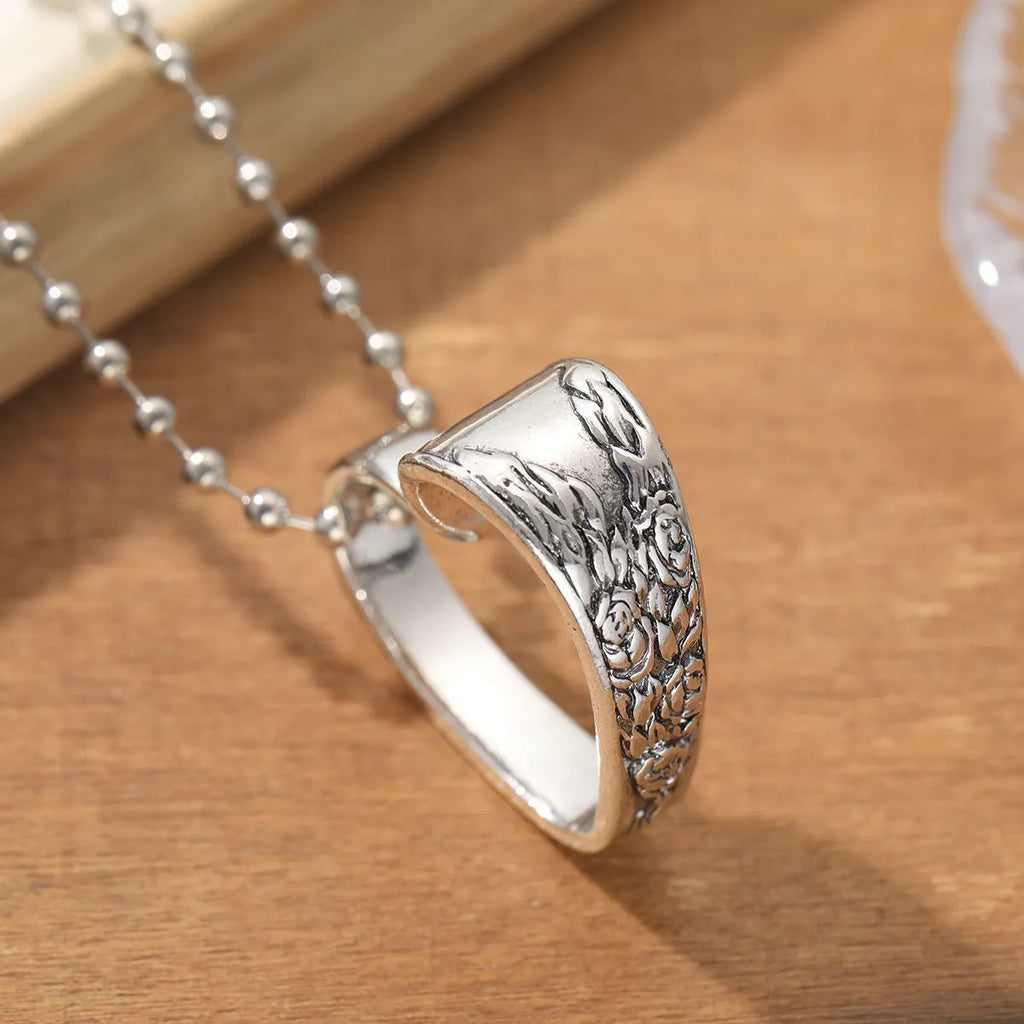 Silver alloy heart-shaped pendant necklace with letter and number text details for women