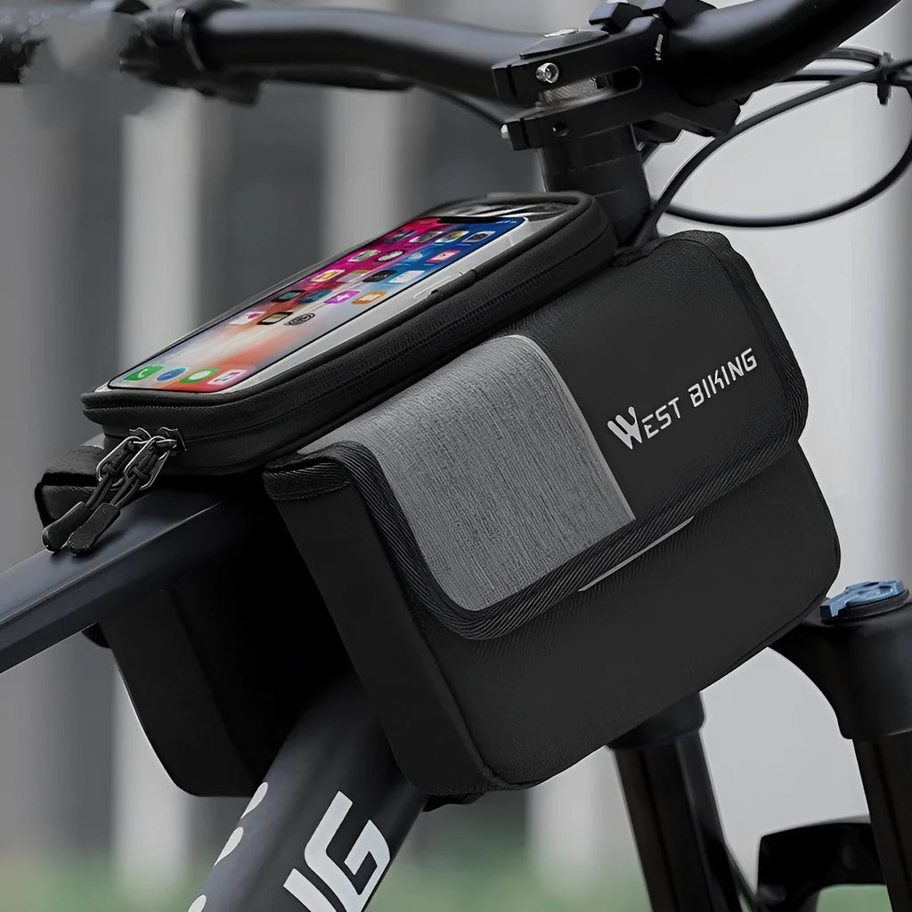 Black and gray Oxford cloth bilateral tube touch screen saddle bag with 2L capacity