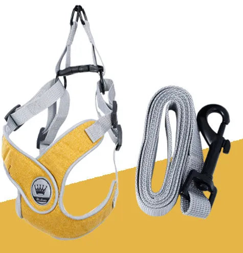 Adjustable reflective dog harness with breathable mesh and metal D-ring in green pink blue yellow colours