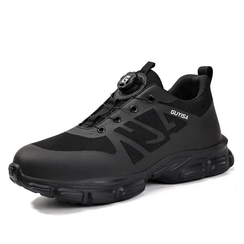 Lightweight flyknit safety shoes with steel toe cap and Kevlar midsole protection in colour LB3117BK.