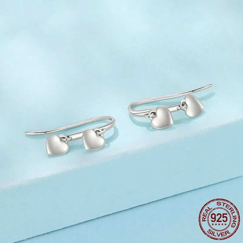 S925 sterling silver heart-shaped tassel ear hook earrings for women in silver colour SCE1927, one pair