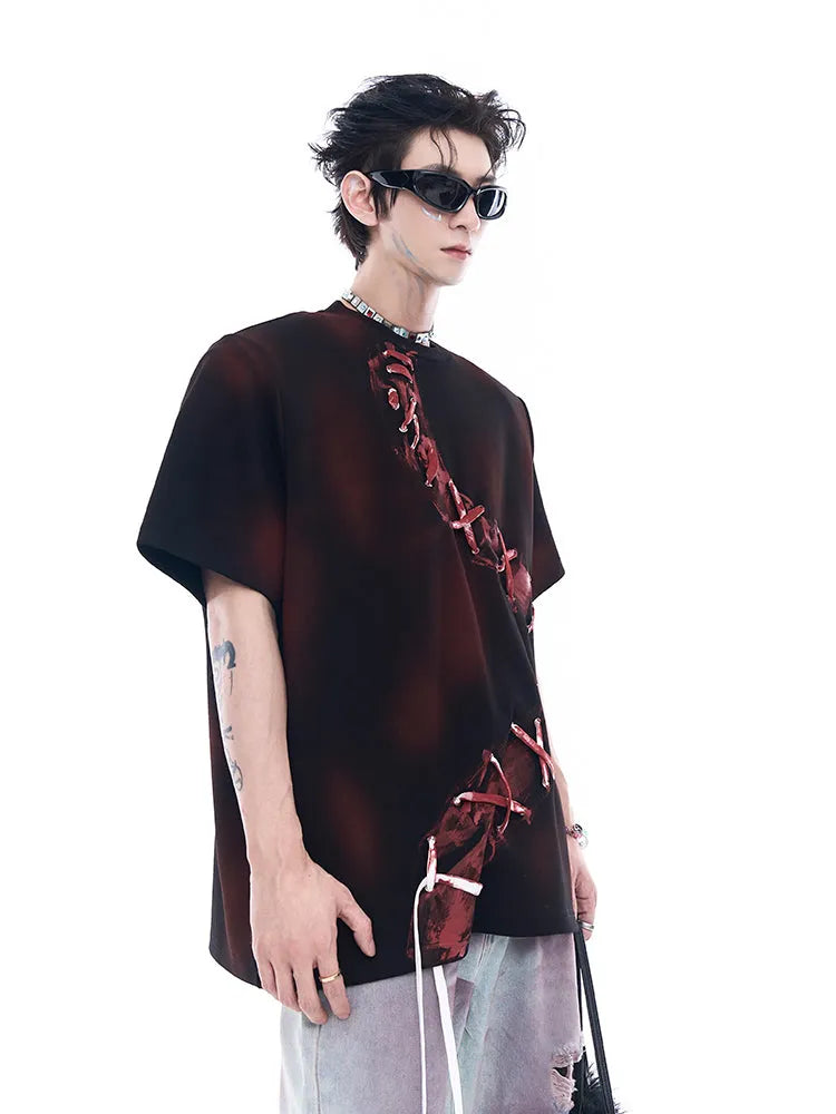 Red men's pure cotton loose fit drop shoulder T-shirt with short sleeves