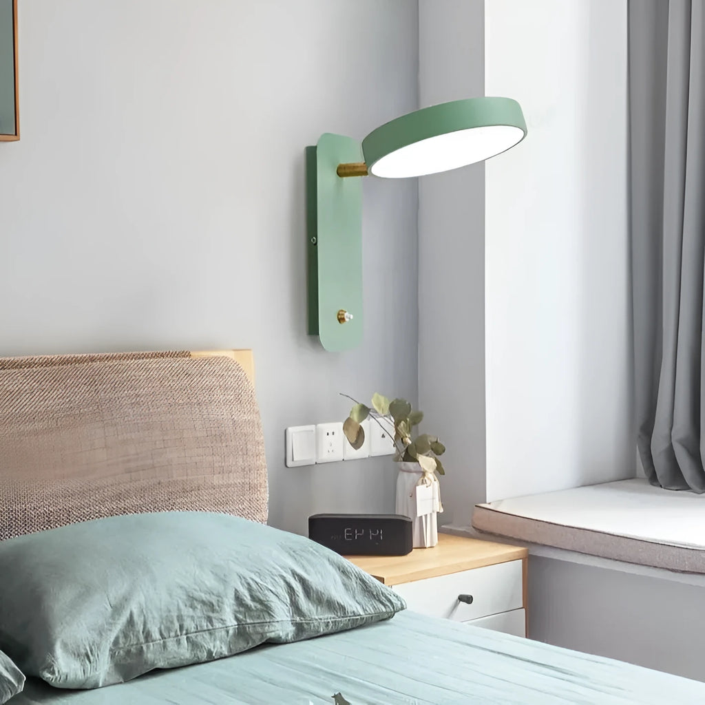 Nordic rotatable iron bedside wall lamp in grey with compact 26x25cm shade