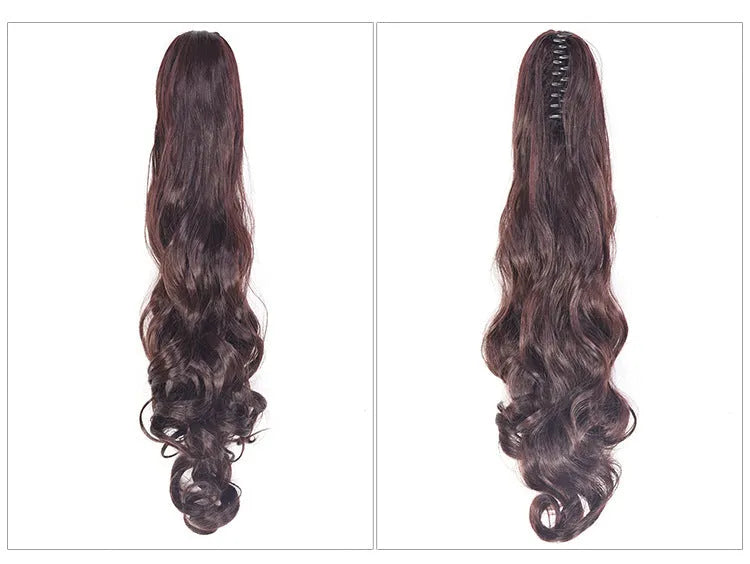 55cm curly claw clip ponytail wig in Black 1B, high temperature wire synthetic fibre, clip-on hairpiece