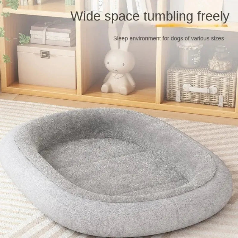 Thickened grey dog kennel for a small dog, with a sloped roof and a soft removable cushion inside.
