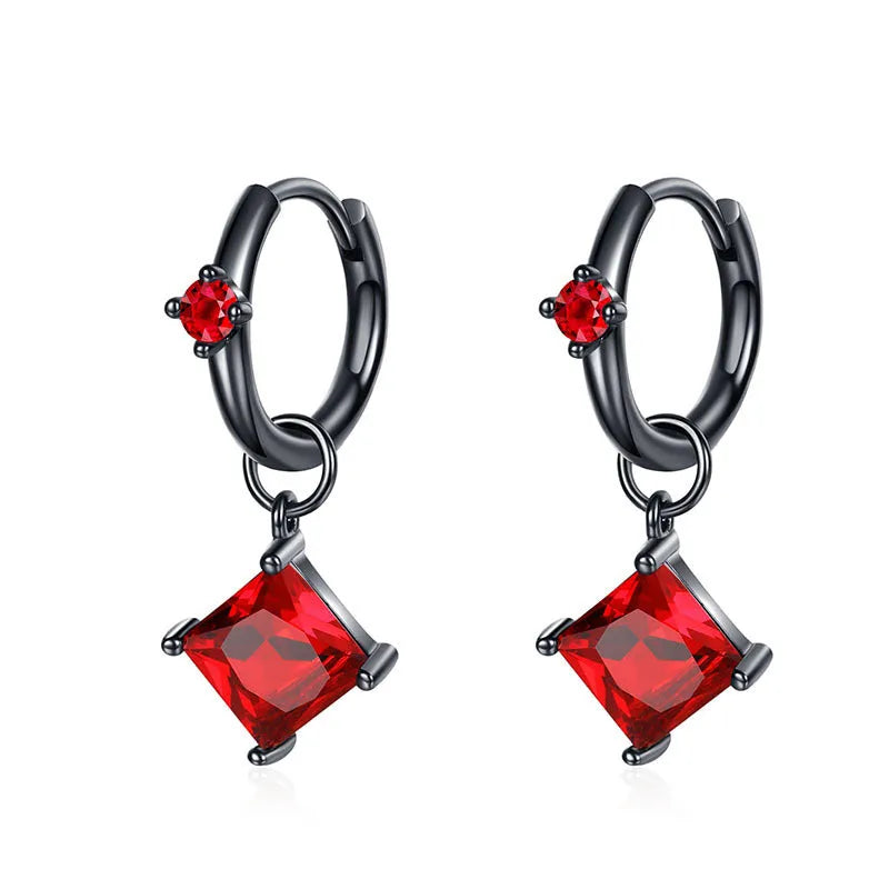 Black gold geometric earrings in 925 sterling silver with 7mm square drill and 28mm height, duplicate pair