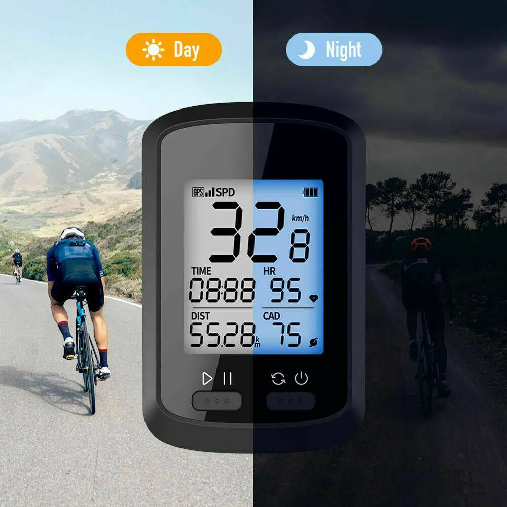 Black waterproof bicycle stopwatch with large LCD display mounted on bike handlebars