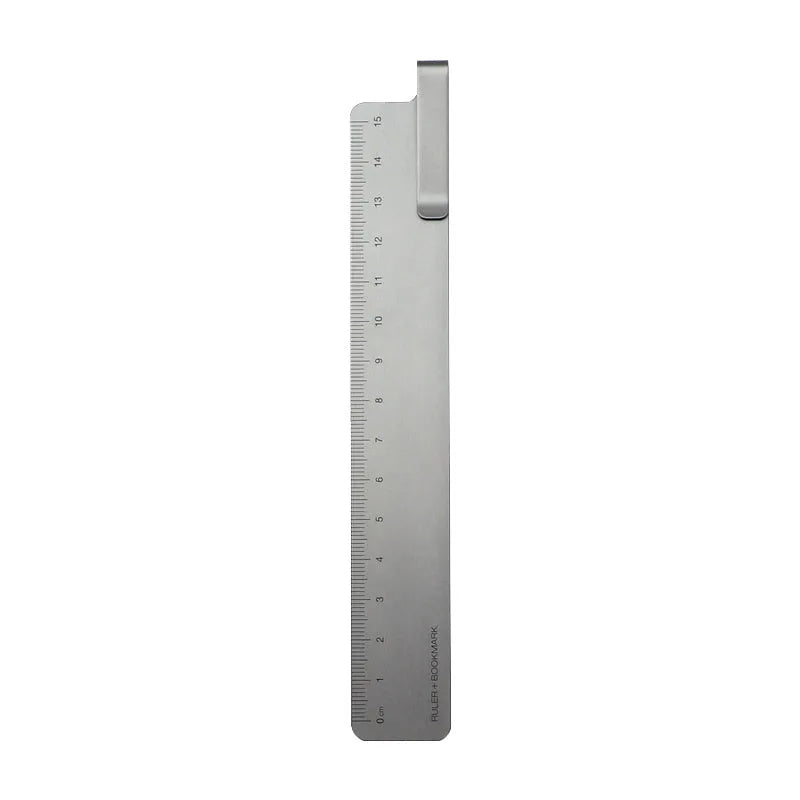 Black aluminium bookmark ruler with laser engraved 15 cm scale markings