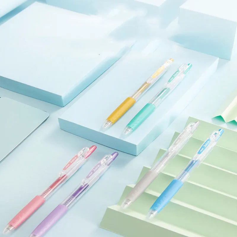 Six Juice Baiguole gel pens with 0.5mm fine tips in a metallic colour set