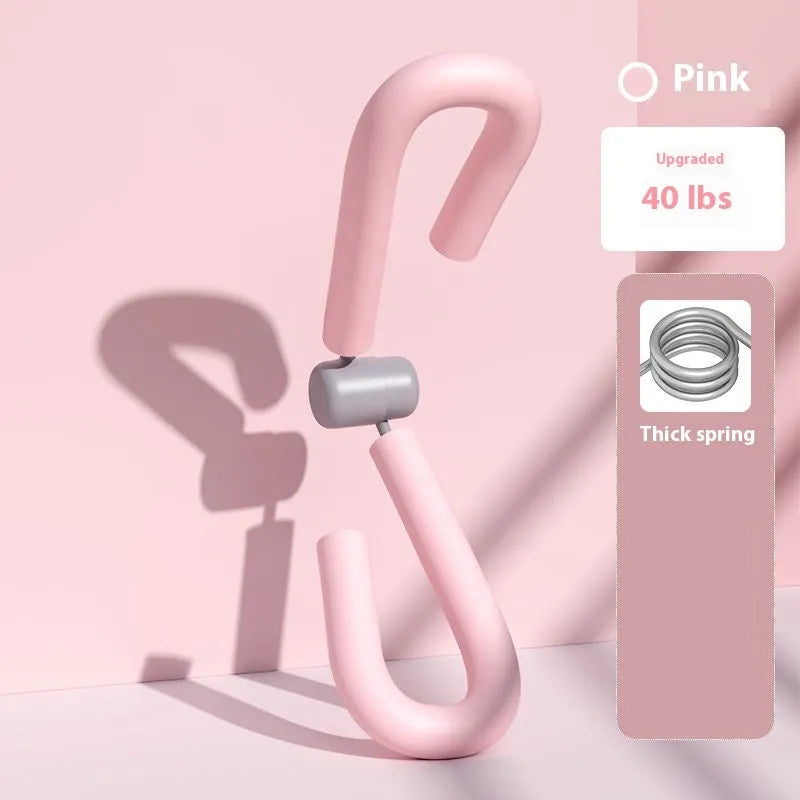 Yoga four piece fitness set showing leg stretcher, yoga ring, pedal chest expander, and figure eight tension rope.