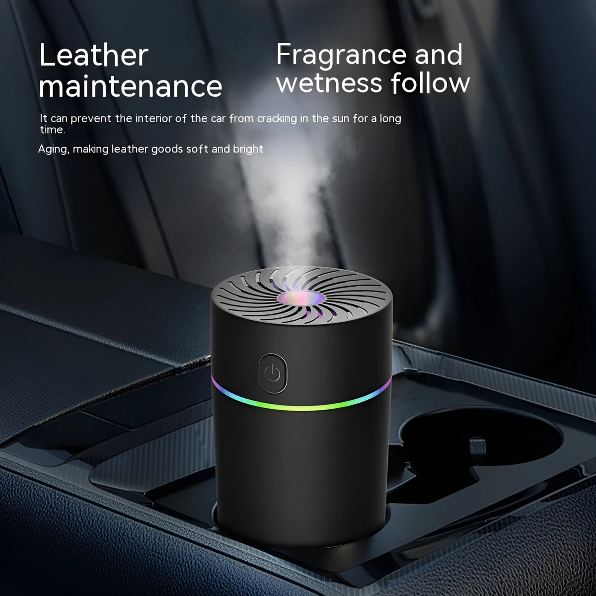 Car USB mini humidifier in black or white with battery or plug-in power options