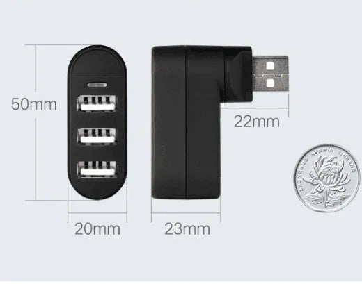 Black and white USB 2.0 hub with spin design showing multiple USB ports