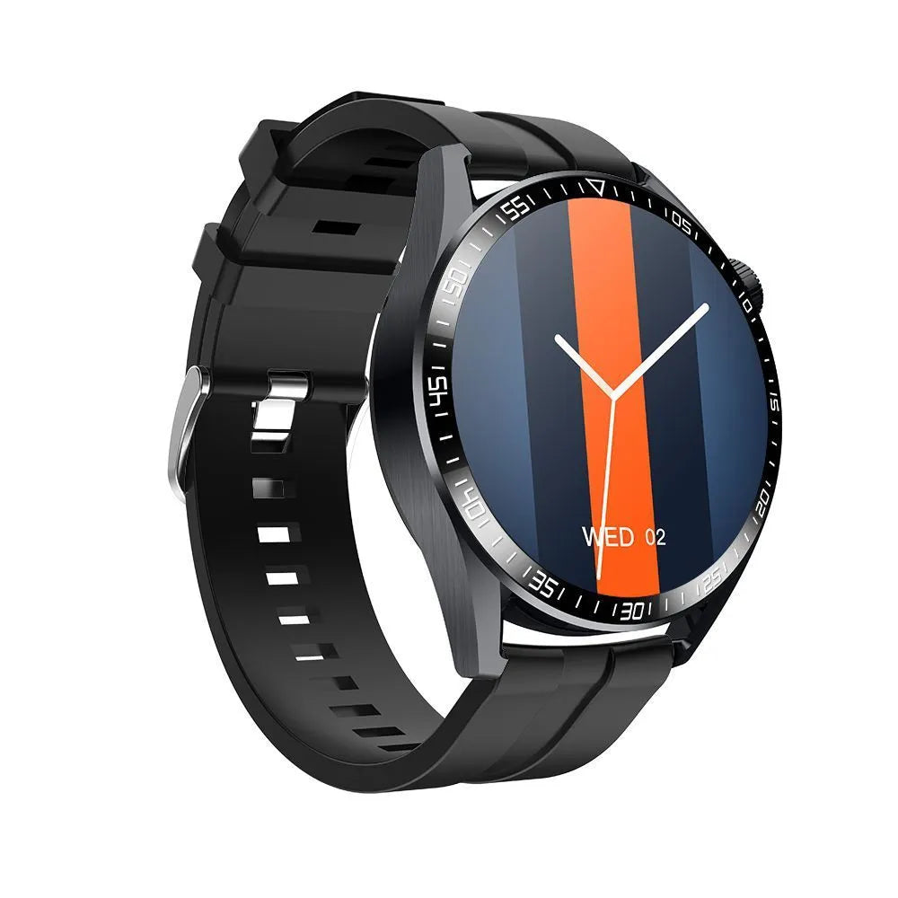 Black GS3 Max smartwatch with silicone strap showing colour screen displaying fitness data.