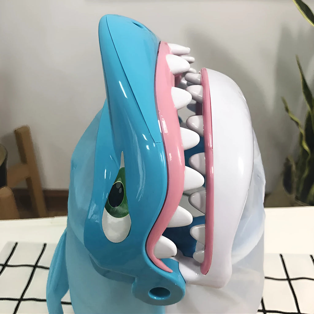 Great White Shark desktop interactive toy with fish pieces and dice, plastic, 26.5 x 26.5 x 9cm.