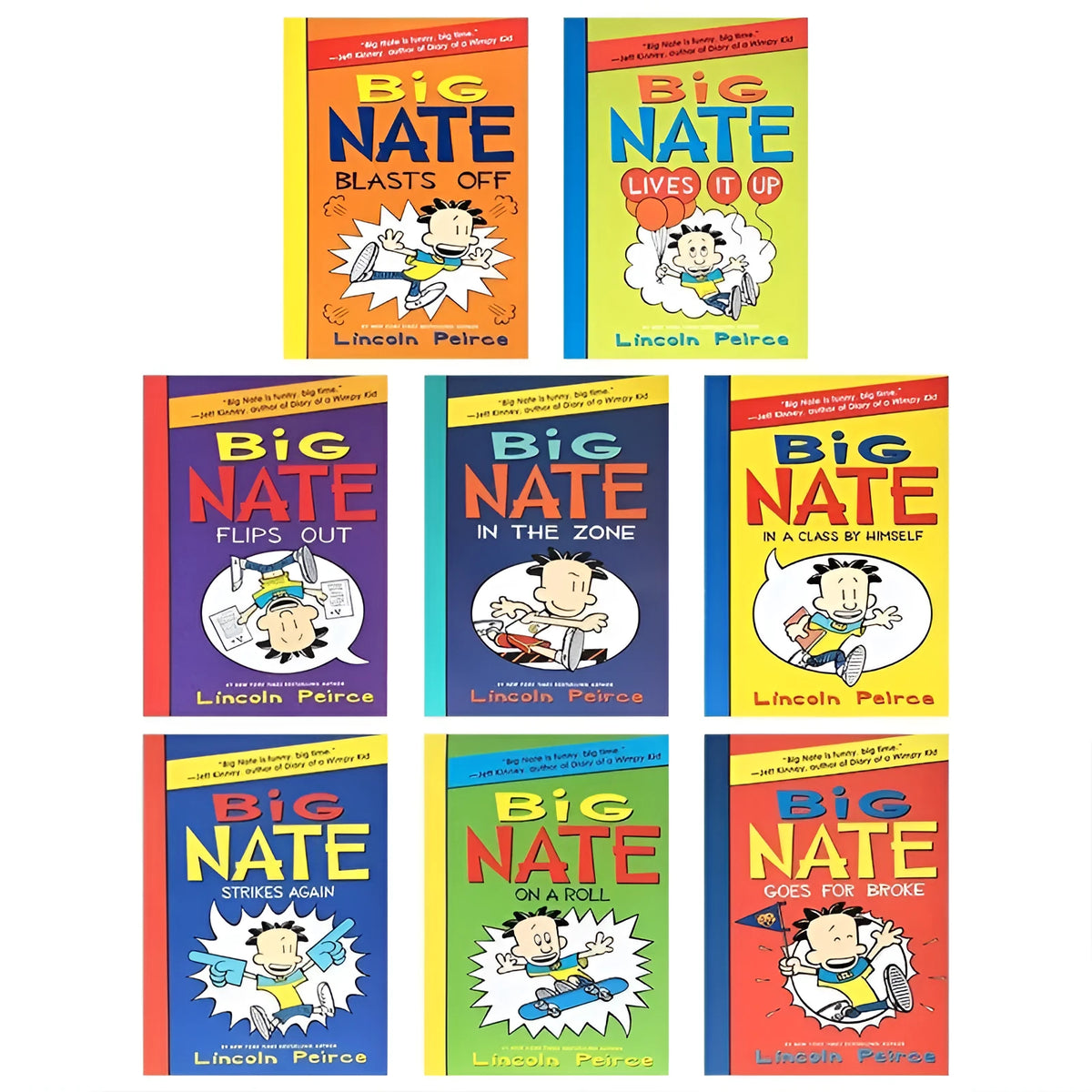 Big Nate 8-Book Box Set showing eight paperback volumes by Lincoln Peirce in a cardboard box