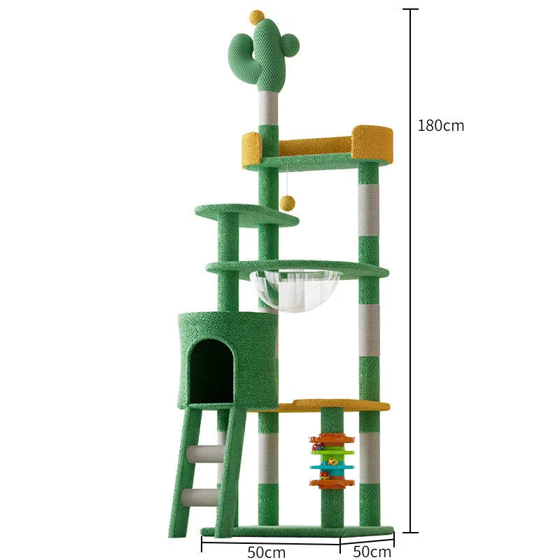 Large cactus cat climbing frame in pastoral style built from density plate, available in two sizes