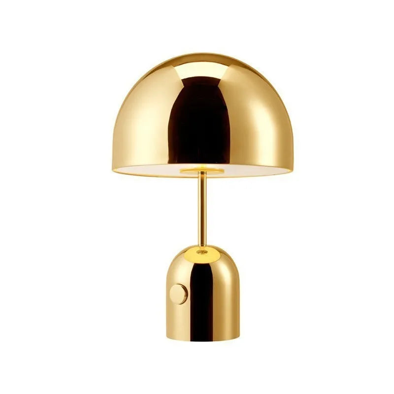 Modern mushroom-shaped table lamp with metal base in rose gold finish