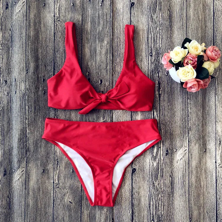 Solid colour polyester bikini set in European American style