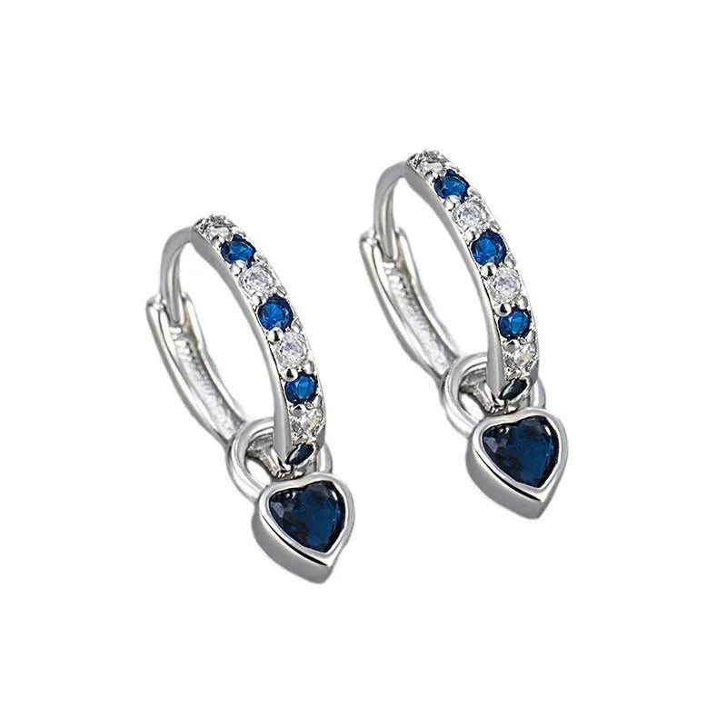 Heart-shaped zircon drop earrings for women in gold or white gold plating with colour stone options