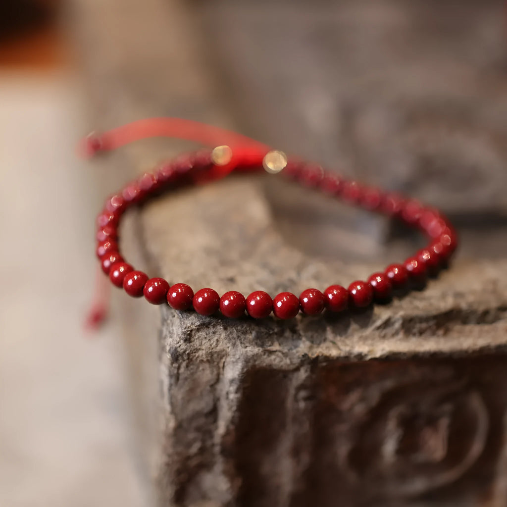 Purple gold sand cinnabar bracelet with geometric patterns and Chinese style design
