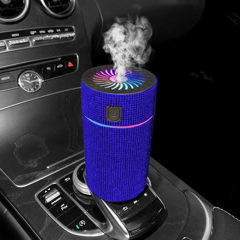 Compact white car USB air humidifier with Water Diamond technology measuring 14cm