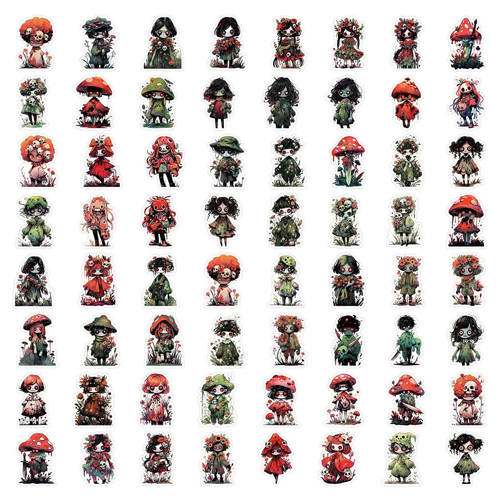 Little zombie stickers horror scarecrow waterproof decals 60 sheets 3-8 cm zombie fungus invasion