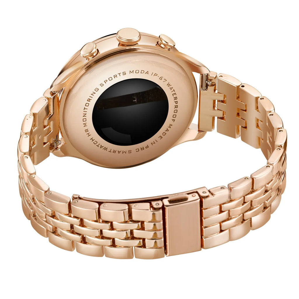 Women's GEN 9 MAX smart watch bracelet with TFT screen, touch button, four straps, and wireless charging cable