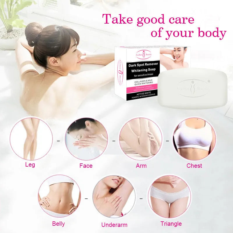 White handmade milk soap bar with herbaceous fragrance for whitening and moisturising, suitable for women.